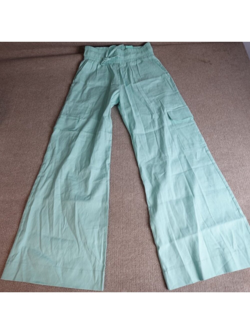 Shore Womens Pants Medium Blue Wide Leg Cargo Linen Blend NEW